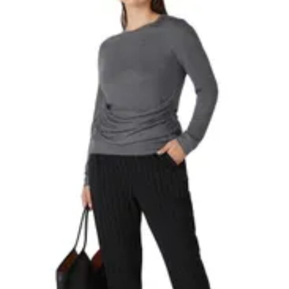 DEREK LAM Drape Front Crew Neck Sweater in Gray Size Medium - Picture 3 of 5